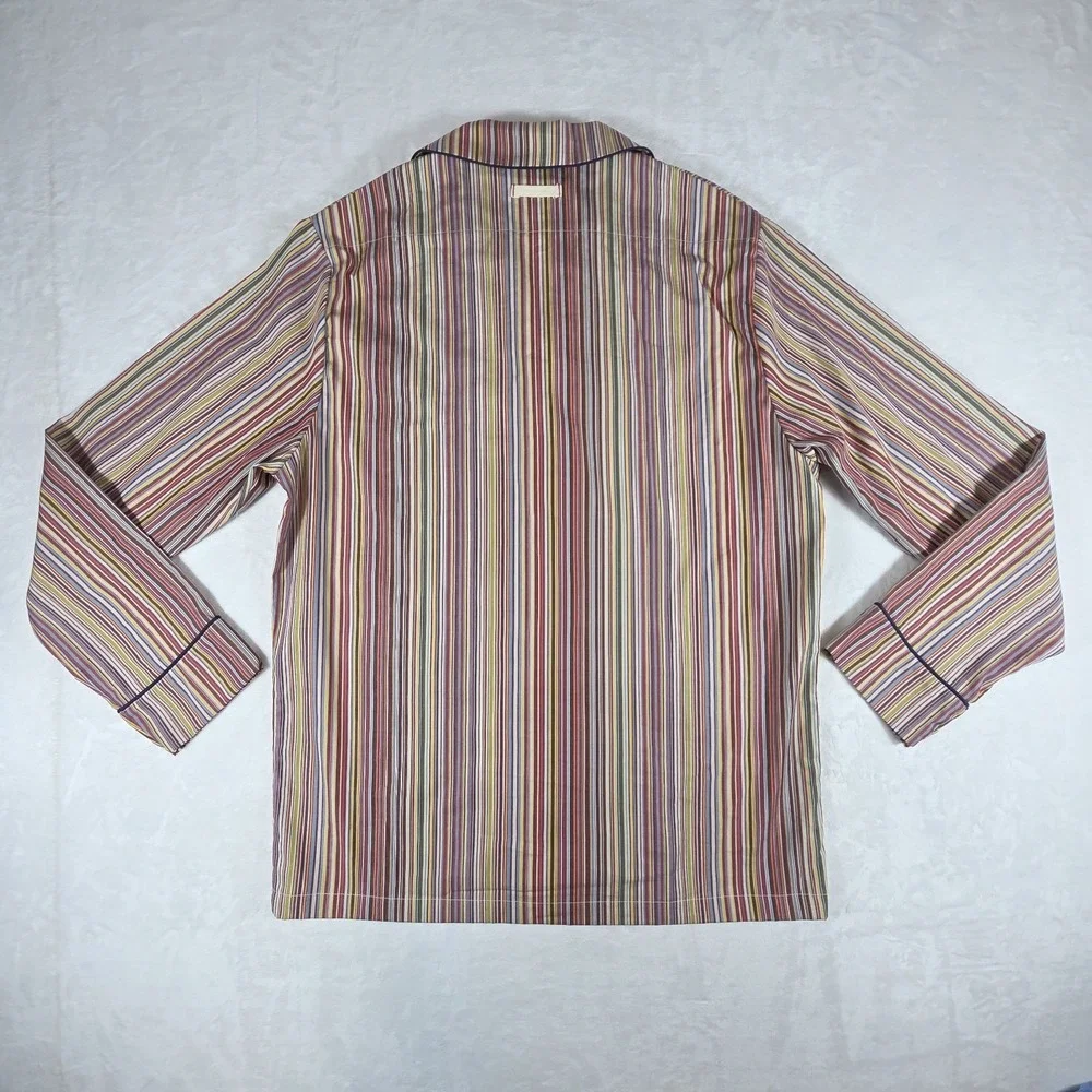 Paul Smith Men's L 2pc Striped Cotton Pajama Set Long Sleeve Button Pockets